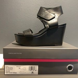 Vince Camino Velista Black Leather Platform Sandal